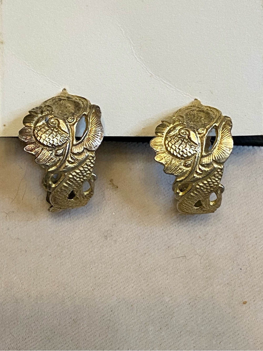 Vintage Sterling Silver Dragon Asian Earrings 925